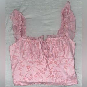 Ditsy Floral Print Ruched Bust Frill Trim Knot Front Crop Tee